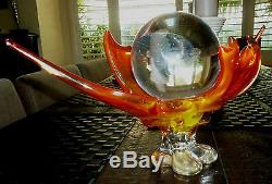 Authentic Fire Glow Dragon Spirit Crystal Ball with Stand. Large Clear Piece