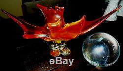 Authentic Fire Glow Dragon Spirit Crystal Ball with Stand. Large Clear Piece