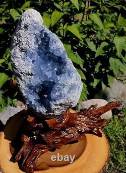 BEAUTIFUL NATURAL BLUE CELESTITE CRYSTAL GEODE WithSTAND, 18LB SHOW PIECE