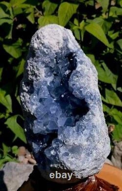 BEAUTIFUL NATURAL BLUE CELESTITE CRYSTAL GEODE WithSTAND, 18LB SHOW PIECE