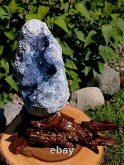 BEAUTIFUL NATURAL BLUE CELESTITE CRYSTAL GEODE WithSTAND, 18LB SHOW PIECE