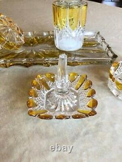 Beautiful Antique 19TH France Crystal Bathroom Set of 6 pieces Amber Color