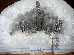 Big 8 1/4inch Prestine White Quartz Crystal Geode Miner Figurines Stunning Piece