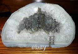 Big 8 1/4inch Prestine White Quartz Crystal Geode Miner Figurines Stunning Piece