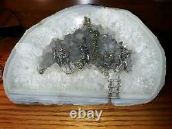 Big 8 1/4inch Prestine White Quartz Crystal Geode Miner Figurines Stunning Piece