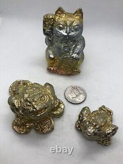 Bismuth crystal Lucky Gold Cat And Frog package/3 Pieces
