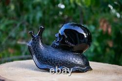 Black Obsidian Crystal Skull Snail Large Hand Carved 7.5 One of a Kind Piece