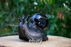 Black Obsidian Crystal Skull Snail Large Hand Carved 7.5 One of a Kind Piece