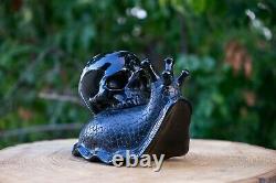 Black Obsidian Crystal Skull Snail Large Hand Carved 7.5 One of a Kind Piece