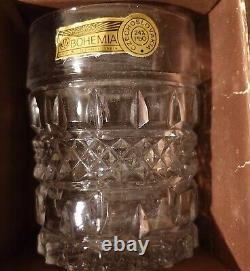 Bohemia Crystal Whiskey Decanter SET w stopper 7 Piece Set with Box VINTAGE Czech