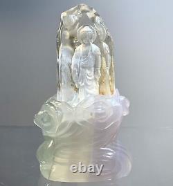 Buddha (reverse cut Clear Quartz) (lavender Fluorite stand) 2 piece statue