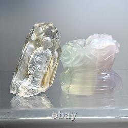 Buddha (reverse cut Clear Quartz) (lavender Fluorite stand) 2 piece statue