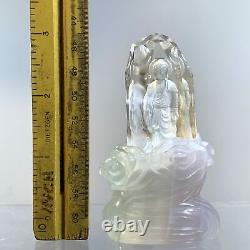 Buddha (reverse cut Clear Quartz) (lavender Fluorite stand) 2 piece statue