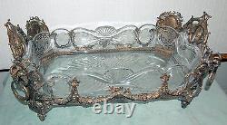 CENTER-PIECE RARE STERLING & CRYSTAL BOWL 19 C FRENCH With4 RAMS HEAD 3800 GR