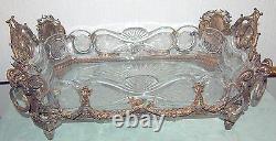 CENTER-PIECE RARE STERLING & CRYSTAL BOWL 19 C FRENCH With4 RAMS HEAD 3800 GR