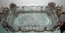 CENTER-PIECE RARE STERLING & CRYSTAL BOWL 19 C FRENCH With4 RAMS HEAD 3800 GR