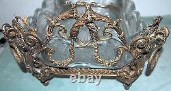 CENTER-PIECE RARE STERLING & CRYSTAL BOWL 19 C FRENCH With4 RAMS HEAD 3800 GR