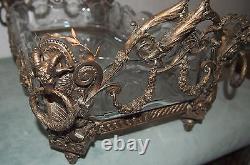 CENTER-PIECE RARE STERLING & CRYSTAL BOWL 19 C FRENCH With4 RAMS HEAD 3800 GR