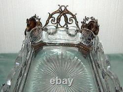 CENTER-PIECE RARE STERLING & CRYSTAL BOWL 19 C FRENCH With4 RAMS HEAD 3800 GR