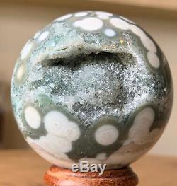 COLLECTORS Piece 57mm 8.7OZ Natural Geode Ocean Jasper Crystal Sphere Ball