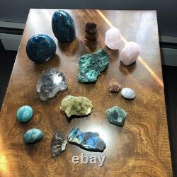 Crystal Collection Apatite, Quartz, Fluorite, Labradorite, More 15 Pieces