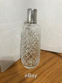 Crystal Decanter with Sterling Silver Cover Needs Polish Beautiful Heavy Piece