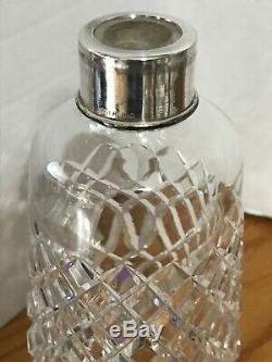 Crystal Decanter with Sterling Silver Cover Needs Polish Beautiful Heavy Piece