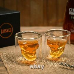 Crystal Skull Shot Glass for Whiskey, Vodka & Cocktails 2 Piece Set for Liquor
