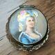 Cut Crystal Mirrored Powder Or Patch Box With Hand-painted Portrait Of Woman