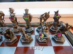 DANBURY MINT Swarovski Crystal Fantasy CHESS SET Wood Board Pewter Pieces LotR