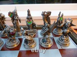 DANBURY MINT Swarovski Crystal Fantasy CHESS SET Wood Board Pewter Pieces LotR