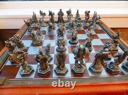 DANBURY MINT Swarovski Crystal Fantasy CHESS SET Wood Board Pewter Pieces LotR