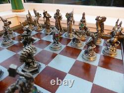 DANBURY MINT Swarovski Crystal Fantasy CHESS SET Wood Board Pewter Pieces LotR