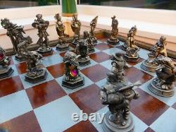 DANBURY MINT Swarovski Crystal Fantasy CHESS SET Wood Board Pewter Pieces LotR