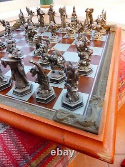 DANBURY MINT Swarovski Crystal Fantasy CHESS SET Wood Board Pewter Pieces LotR