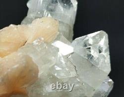 Daunting clear glassy shiny piece of apophyllite with stilbite crystal 1219