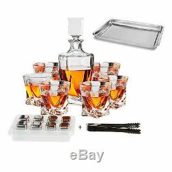 Doctor Hetzner 10 Piece Whiskey Decanter Set Crystal Whiskey Glasses Stones Tray