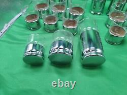 Eighteen 18 Piece Tumbler Set In Chromium And Crystal Hellerware In Box