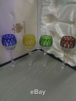 Faberge Xenia Imperial Crystal Wine Glasses Engraved 4 Piece Set NIB