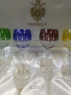 Faberge Xenia Imperial Crystal Wine Glasses Engraved 4 Piece Set NIB