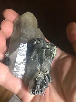 Ferberite xtls on Quartz, Kara Oba, Kazakhstan, historic piece, ex Wim Klein