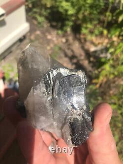 Ferberite xtls on Quartz, Kara Oba, Kazakhstan, historic piece, ex Wim Klein