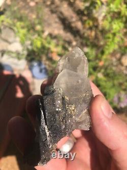 Ferberite xtls on Quartz, Kara Oba, Kazakhstan, historic piece, ex Wim Klein