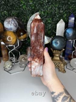 Fire Quartz Tower Crystal Statement Piece, Rainbow Inclusion