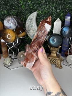 Fire Quartz Tower Crystal Statement Piece, Rainbow Inclusion