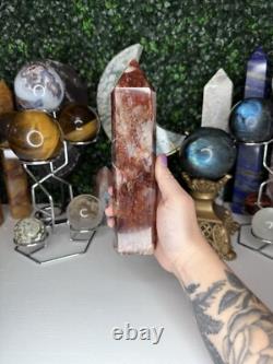 Fire Quartz Tower Crystal Statement Piece, Rainbow Inclusion