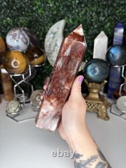 Fire Quartz Tower Crystal Statement Piece, Rainbow Inclusion