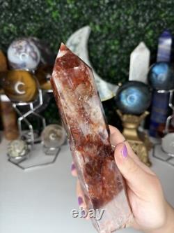 Fire Quartz Tower Crystal Statement Piece, Rainbow Inclusion
