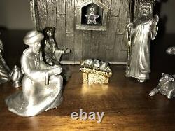 Fort Pewter & 22k Gold Nativity 12 Piece Set WithCrystal Star RARE Find Pre-owned