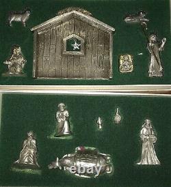 Fort Pewter & 22k Gold Nativity 12 Piece Set WithCrystal Star RARE Find Pre-owned